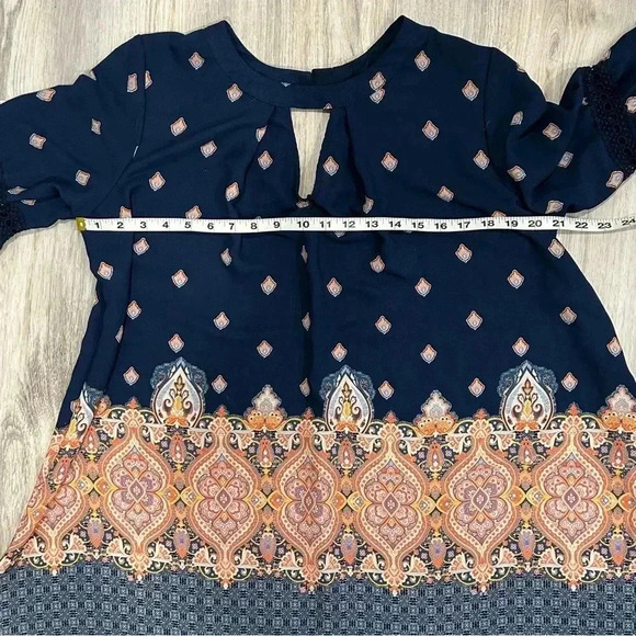 Hint of Mint 3/4 Sleeve Navy Paisley Tunic Top Flowy Boho Hippie Dress Size XL - Picture 3 of 7